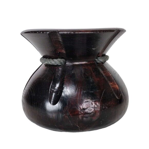 Vintage Blessing Bag Vase Solid Wood Alter Incense Offering Bowl Pot Cauldron - Picture 8 of 8